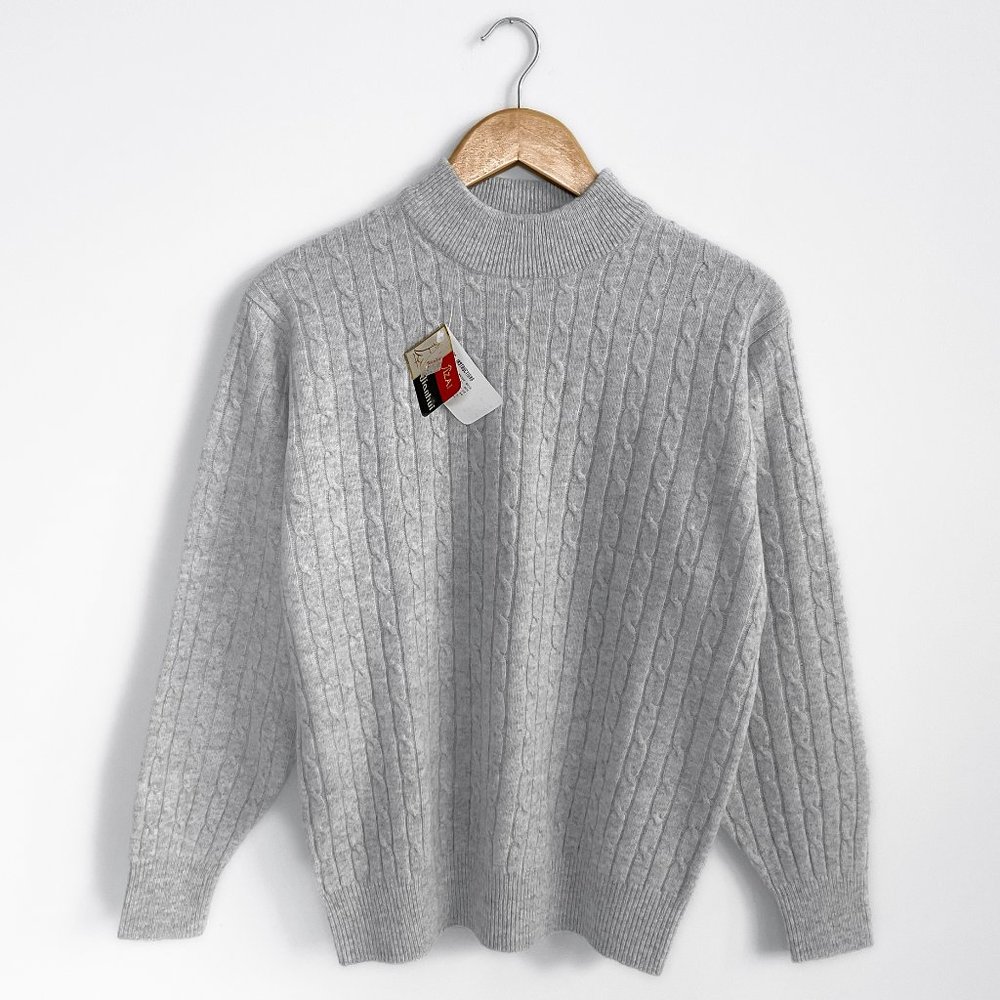 NWT Jianhui 100% Wool Mock-Neck Sweater in Marled Grey Women's Size S - L